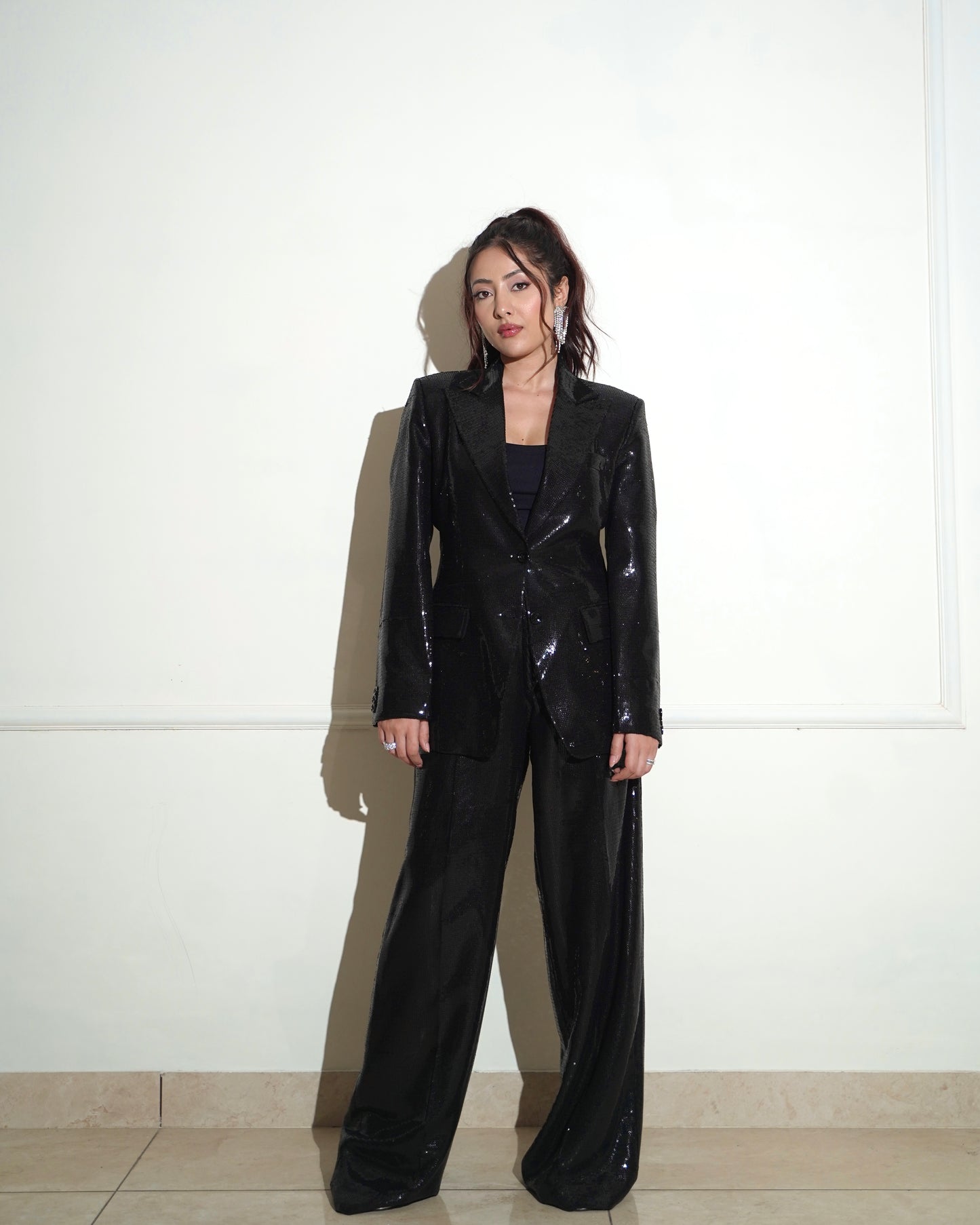 Black sequin pantsuit