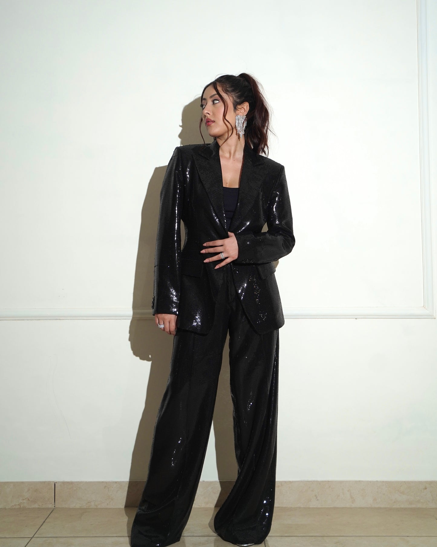 Black sequin pantsuit