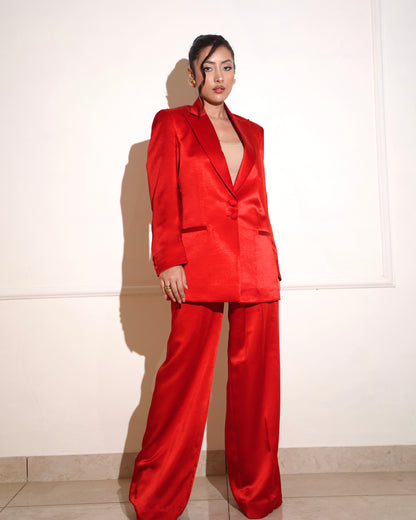 Red Satin Pantsuit