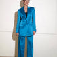 Blue satin pantsuit