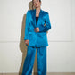 Blue satin pantsuit