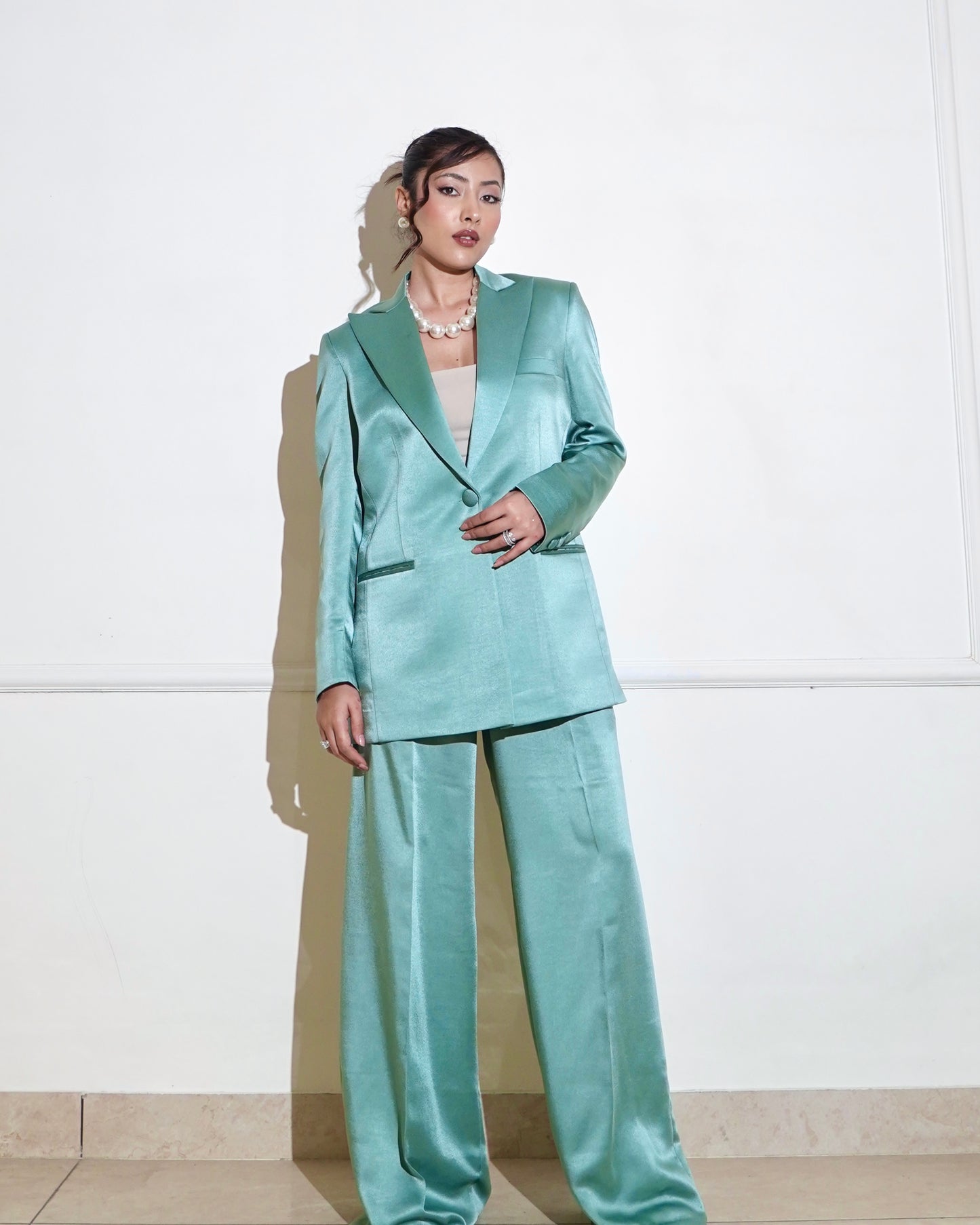 Sea Green satin pantsuit