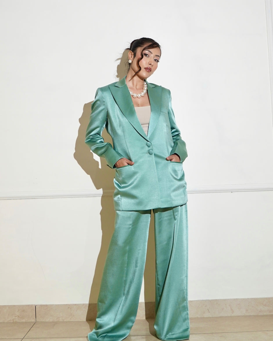 Sea Green Satin pantsuit
