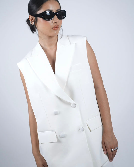 White Sleeveless Blazer