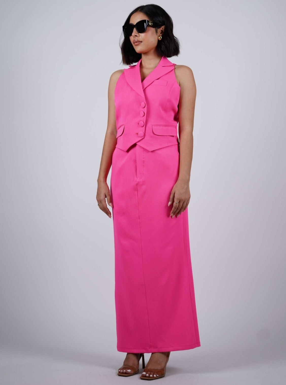 Hot Pink Waistcoat With Skirt