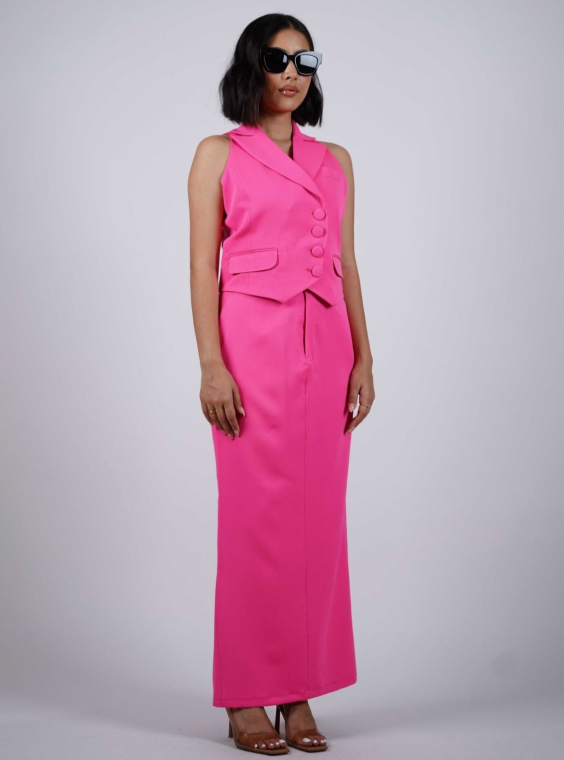 Hot Pink Waistcoat With Skirt