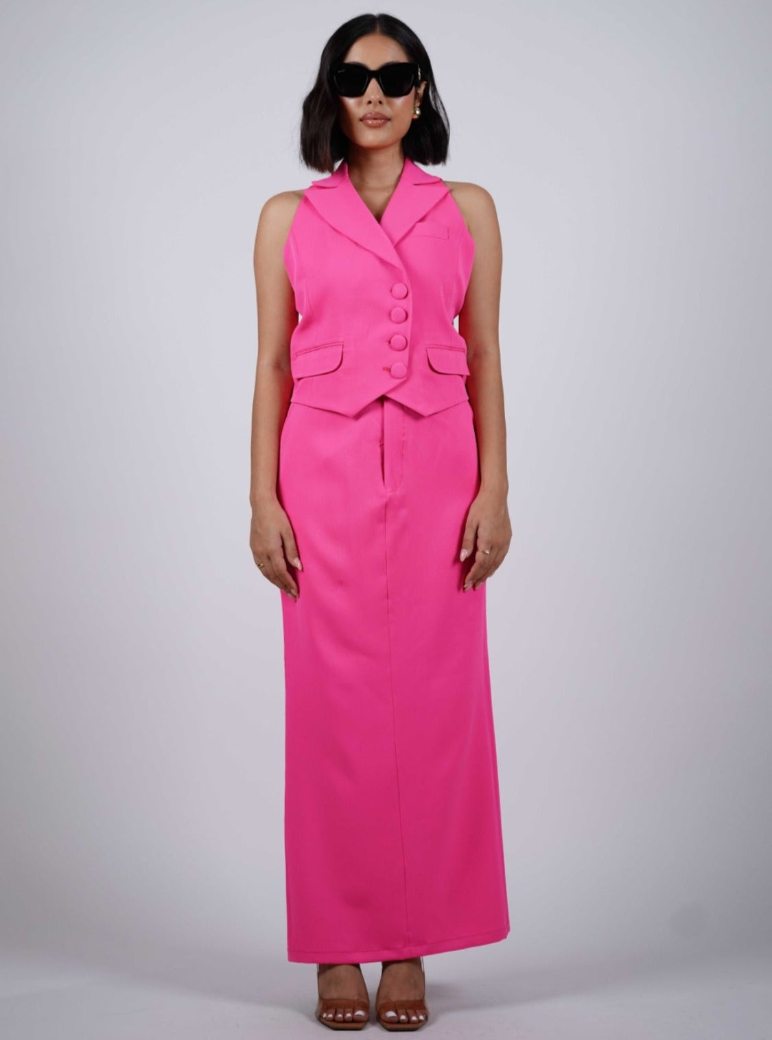 Hot Pink Waistcoat With Skirt