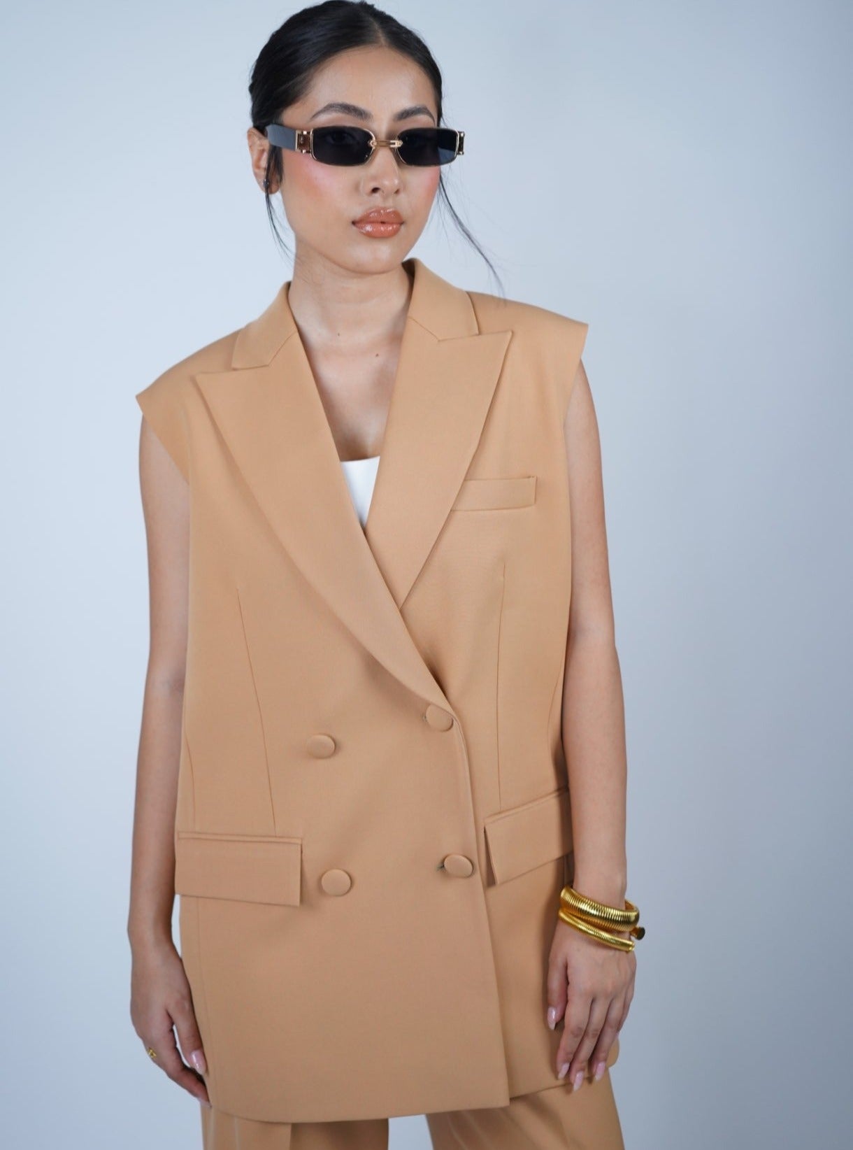 Beige Sleeveless Blazer