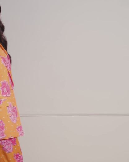 Orange Floral Printed Pantsuit