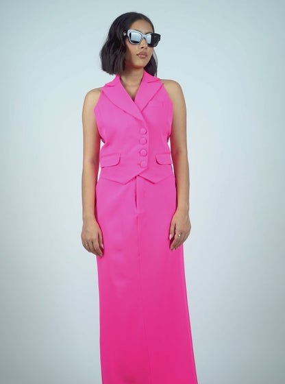 Hot Pink Waistcoat With Skirt