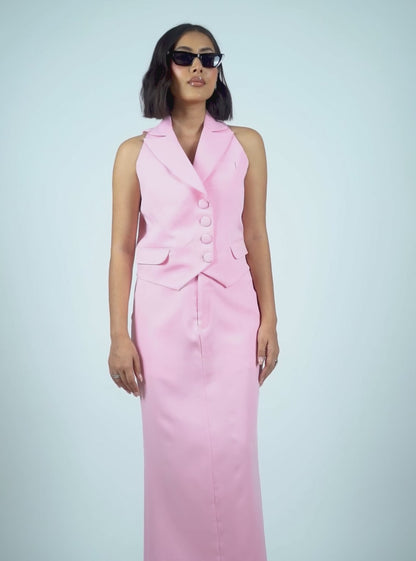 Baby Pink Waistcoat With Skirt