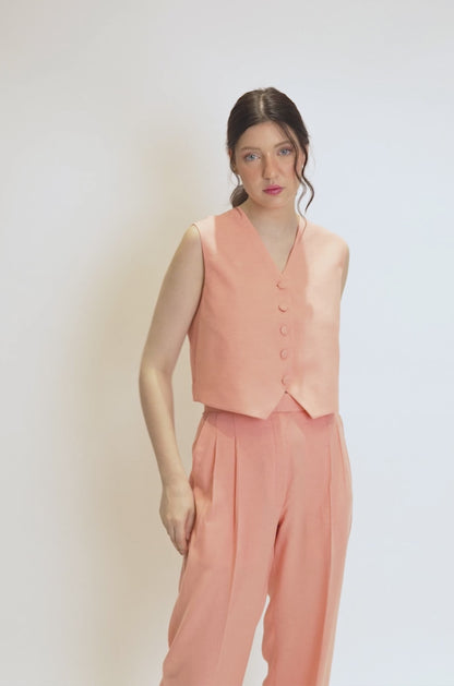 PEACH LINEN WAISTCOAT WITH PANTS