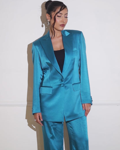 Blue satin pantsuit