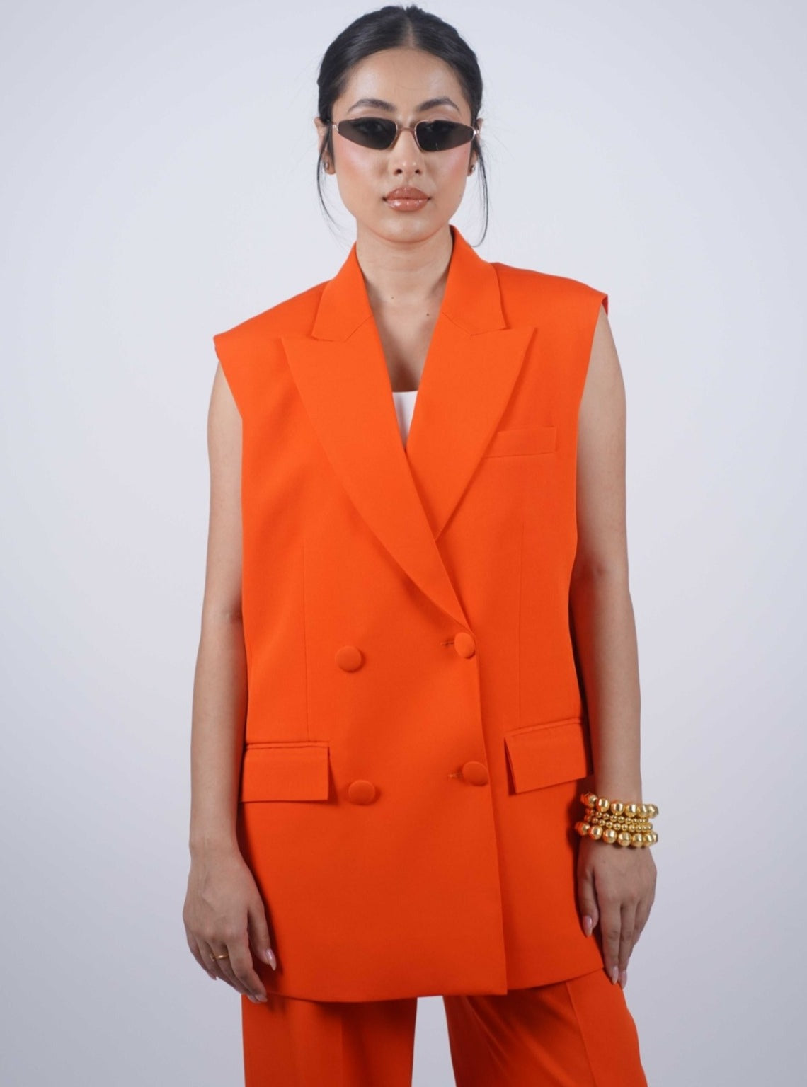 Orange Sleeveless Blazer