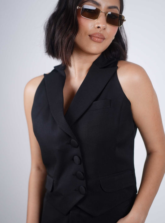 Black Double Breasted Waistcoat