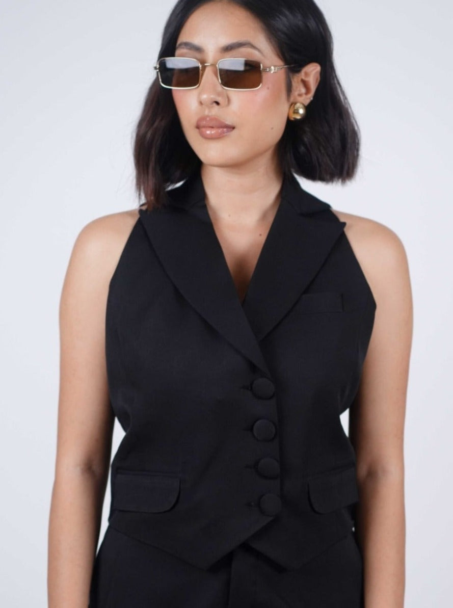 Black Double Breasted Waistcoat