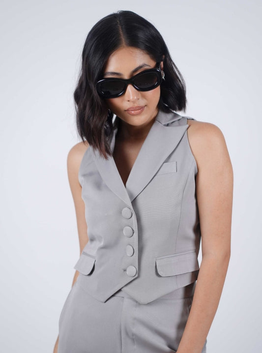 Grey Double Breasted Waistcoat