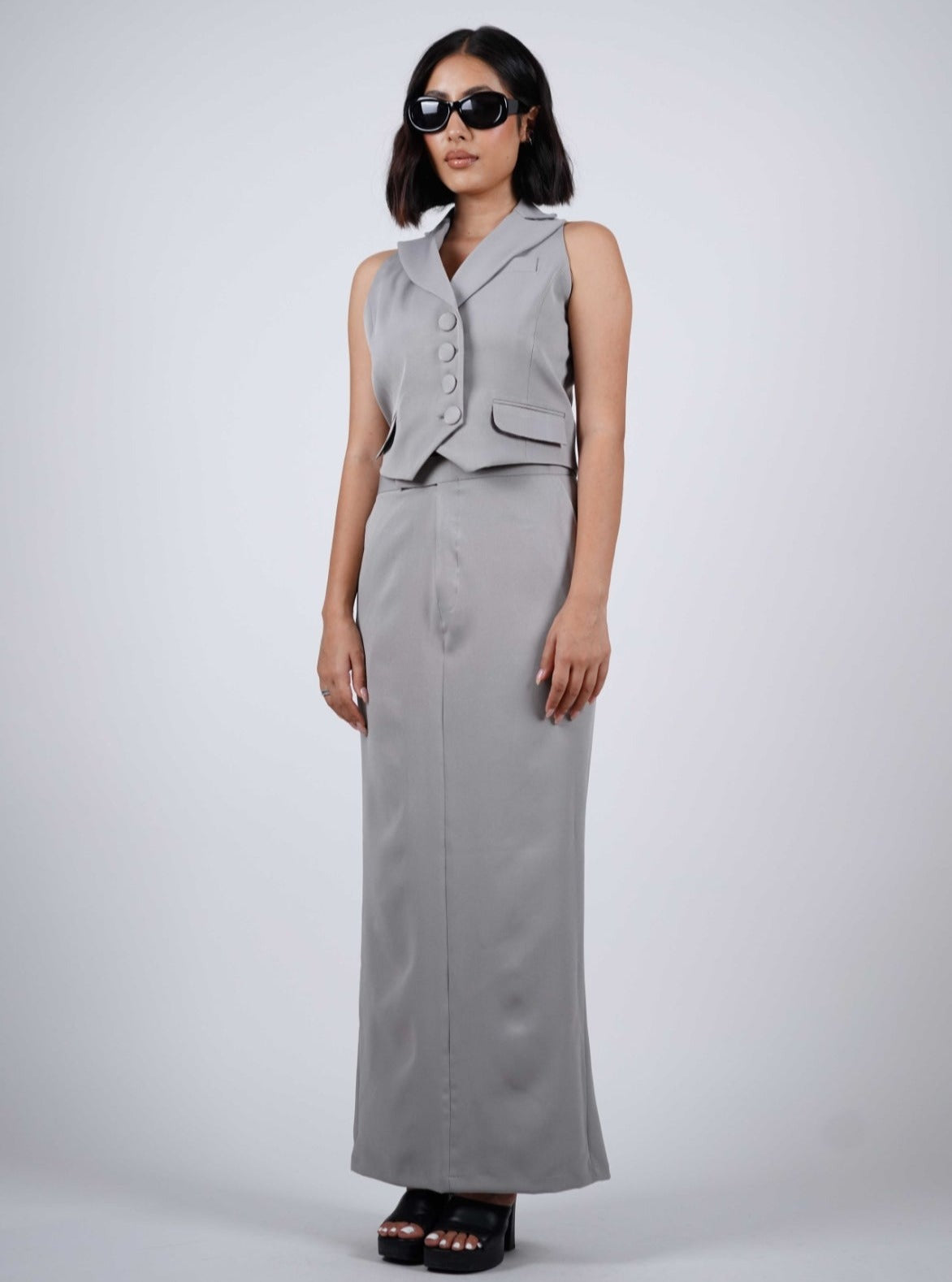 Grey Waistcoat With Skirt