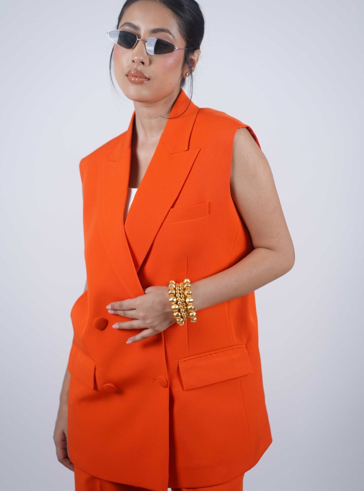 Orange Sleeveless Blazer