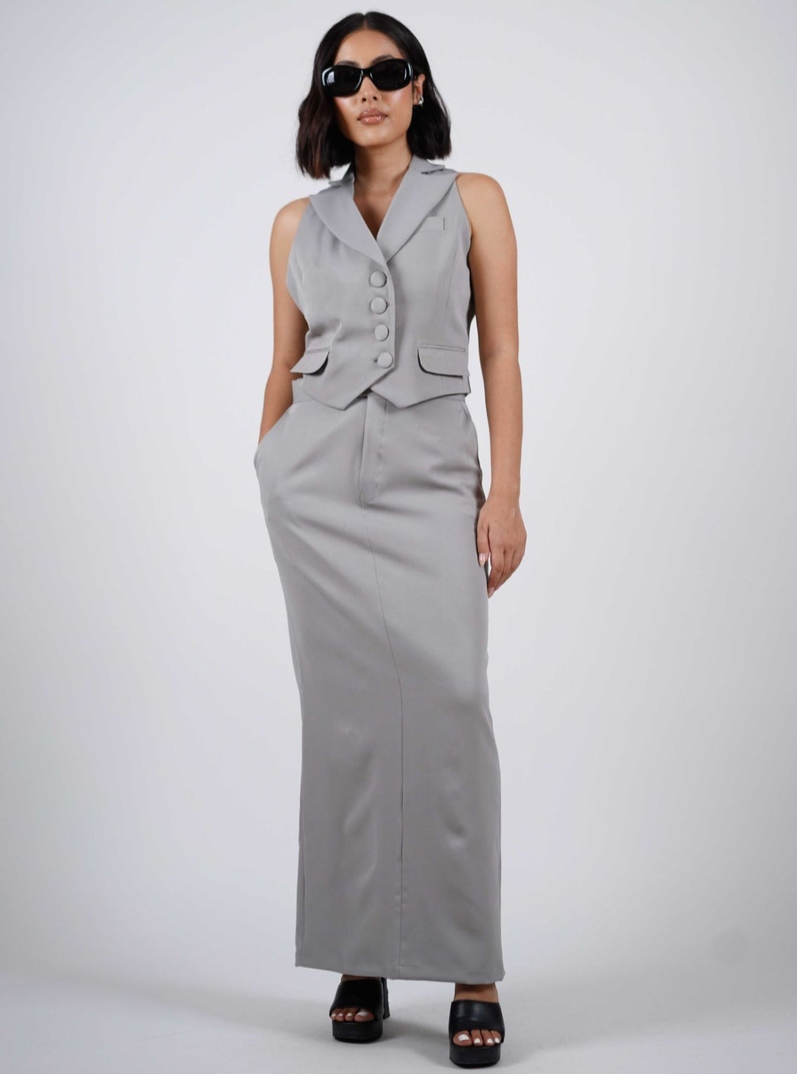 Grey Waistcoat With Skirt