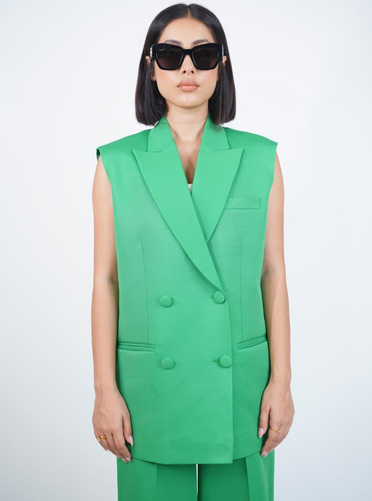 Green Sleeveless Blazer