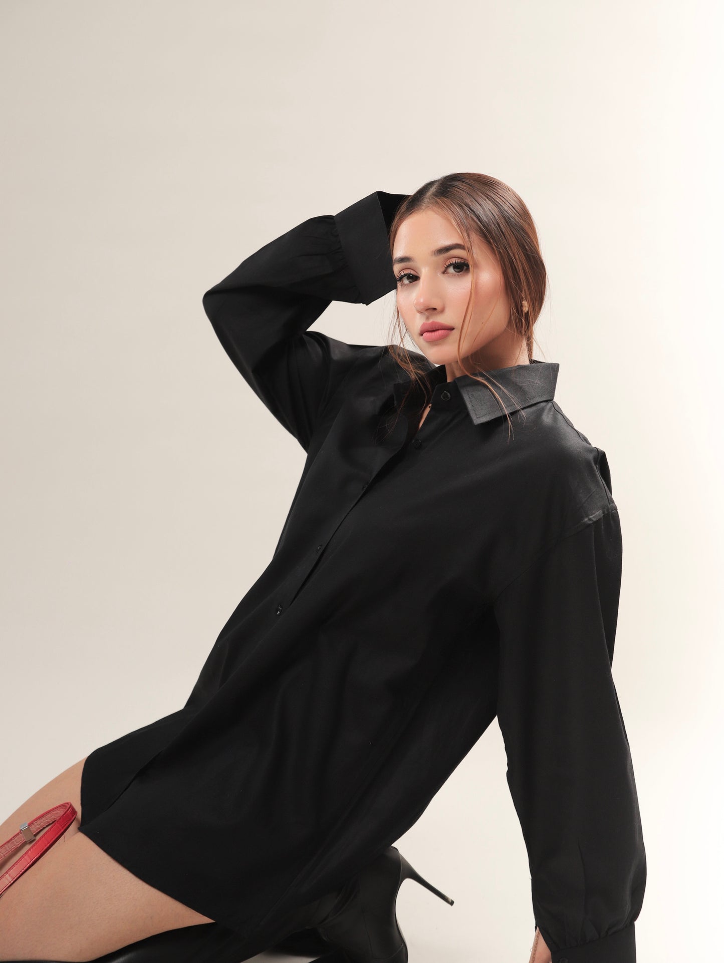 Black Oversized Shirt Dress