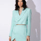 AQUA BLUE LINEN CROP BLAZER