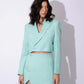 AQUA BLUE LINEN CROP BLAZER
