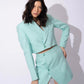 AQUA BLUE LINEN CROP BLAZER