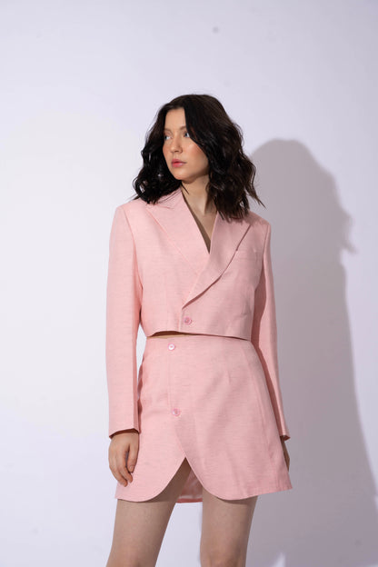 PASTEL PINK LINEN CROP BLAZER