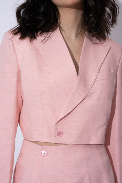 PASTEL PINK LINEN CROP BLAZER