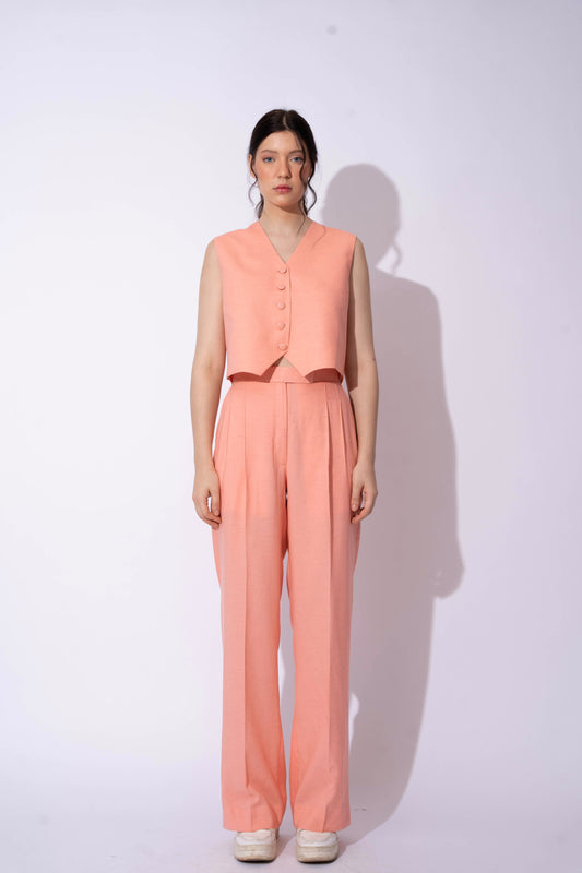 PEACH LINEN WAISTCOAT WITH PANTS