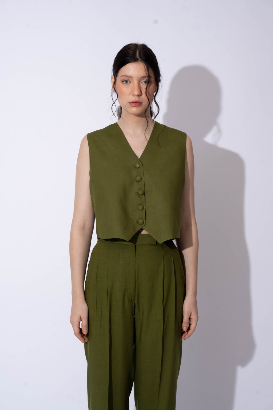 OLIVE LINEN WAISTCOAT WITH PANTS