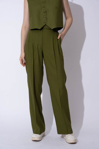 OLIVE LINEN WAISTCOAT WITH PANTS