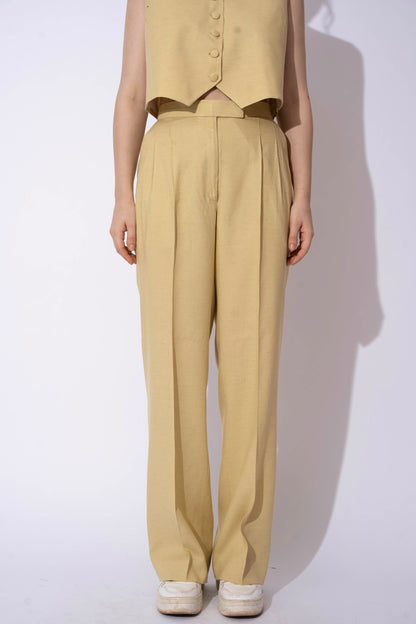 BEIGE GREEN LINEN WAISTCOAT WITH PANTS