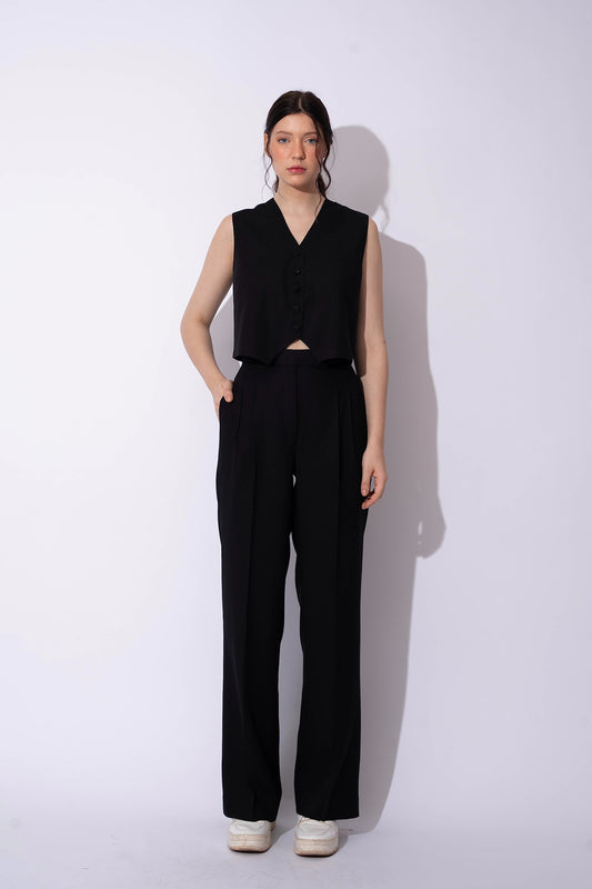 BLACK LINEN WAISTCOAT WITH PANTS