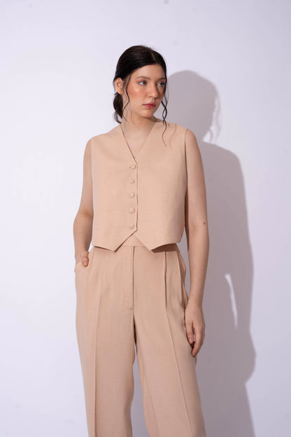BEIGE LINEN WAISTCOAT WITH PANTS