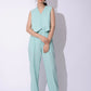 AQUA BLUE LINEN WAISTCOAT WITH PANTS