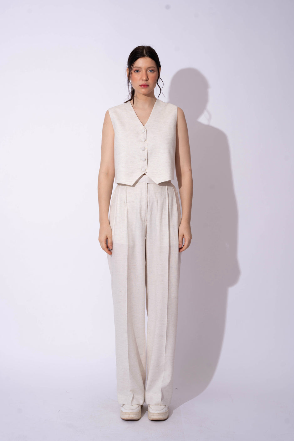 WHITE LINEN WAISTCOAT WITH PANTS