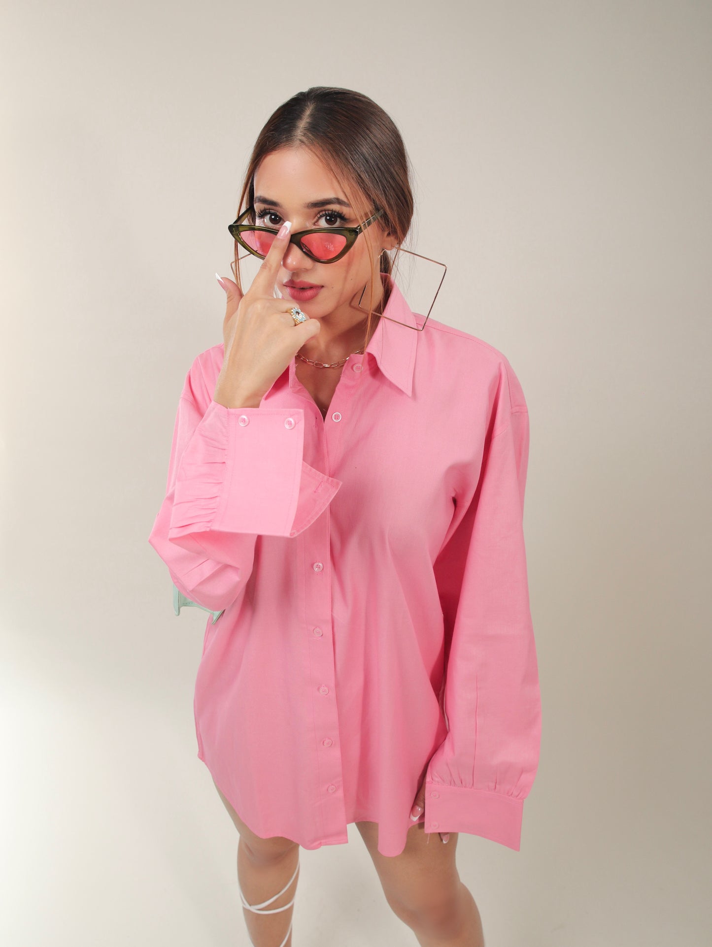 Pink Oversized Shirt Dress