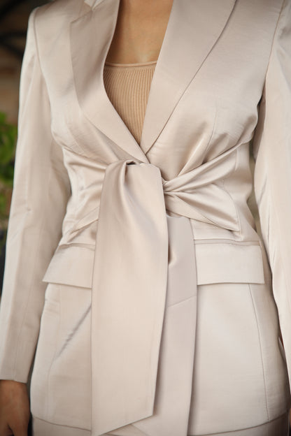 Beige Silk Satin Pantsuit