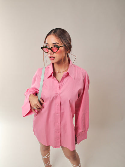 Pink Oversized Shirt Dress