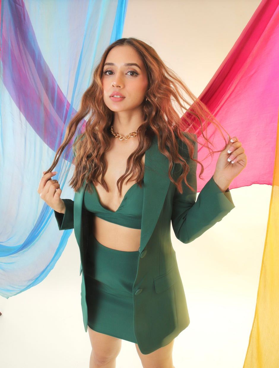 Emerald Green Skirt Suit with Bralette