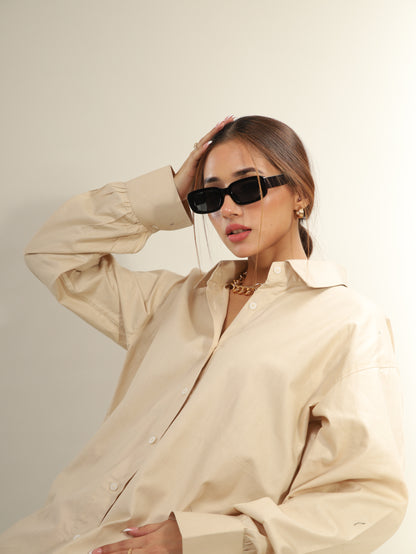 Beige Oversized Shirt Dress